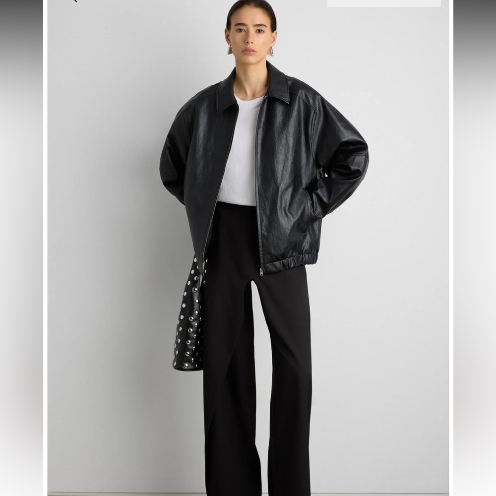 OAK + FORT Black Oversized Vegan Leather Bomber Jacket